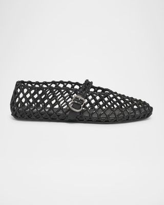 Alaïa Leather Net Mary Jane Ballerina Flats