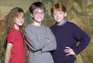 Rupert Grint with Daniel Radcliffe and Emma Watson for the first Harry Potter movie.