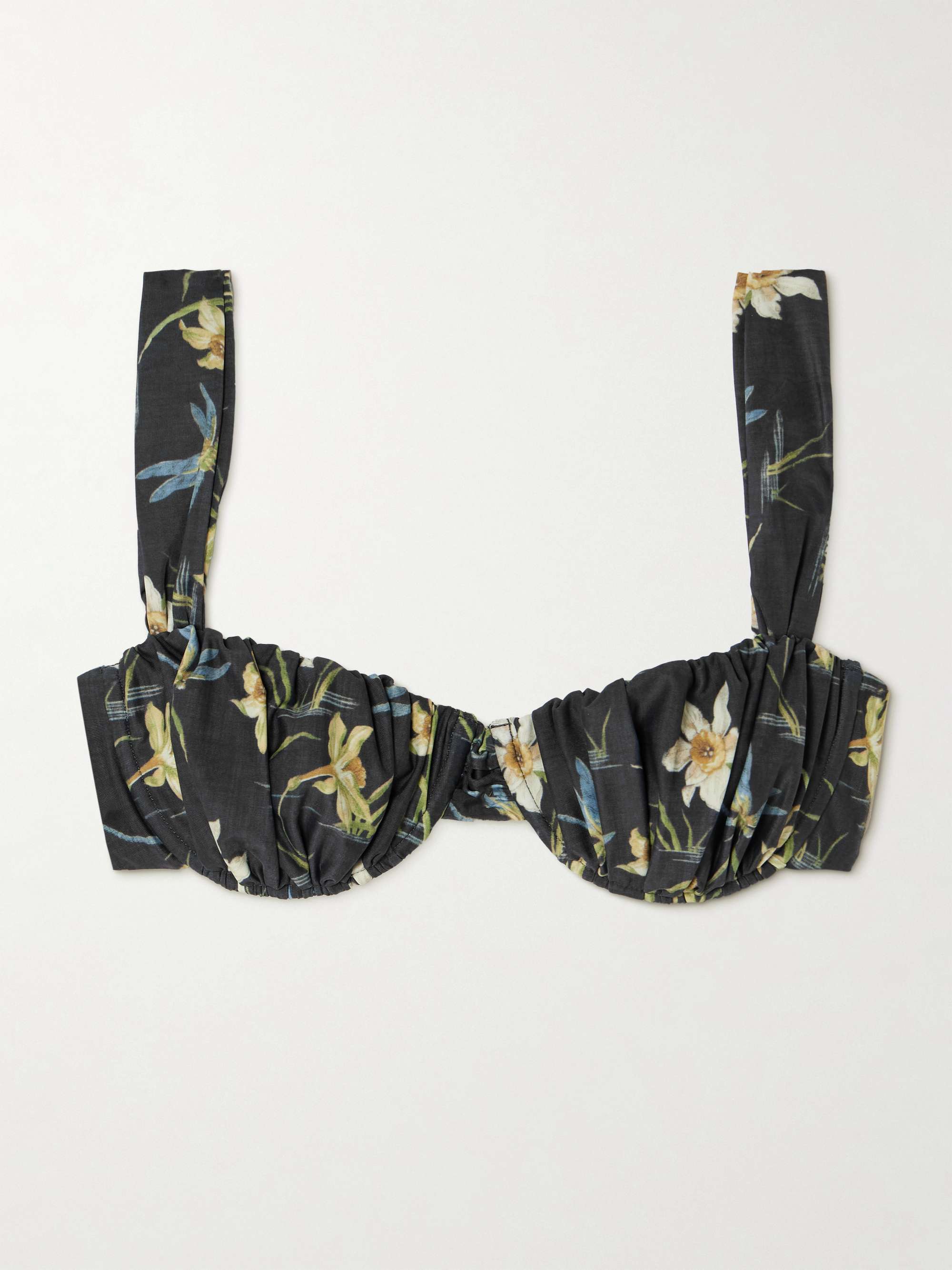 Emily Floral-Print Gathered Recycled Bikini Top