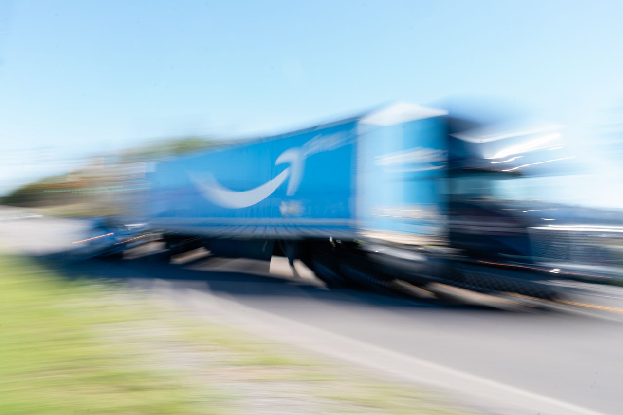 An Amazon truck.