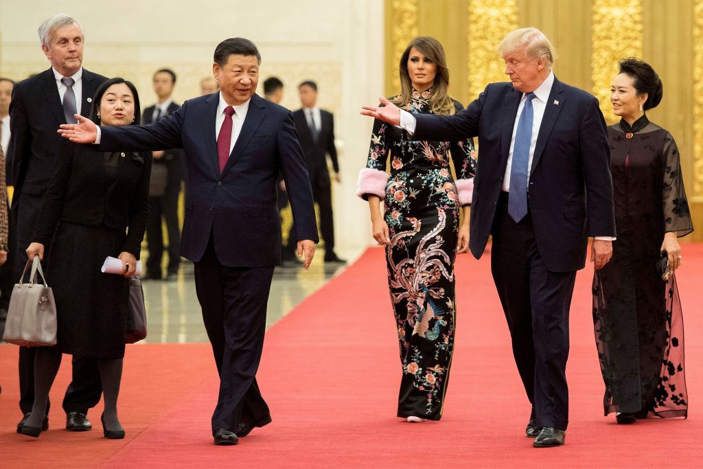 Trump in China, walking to a state dinner