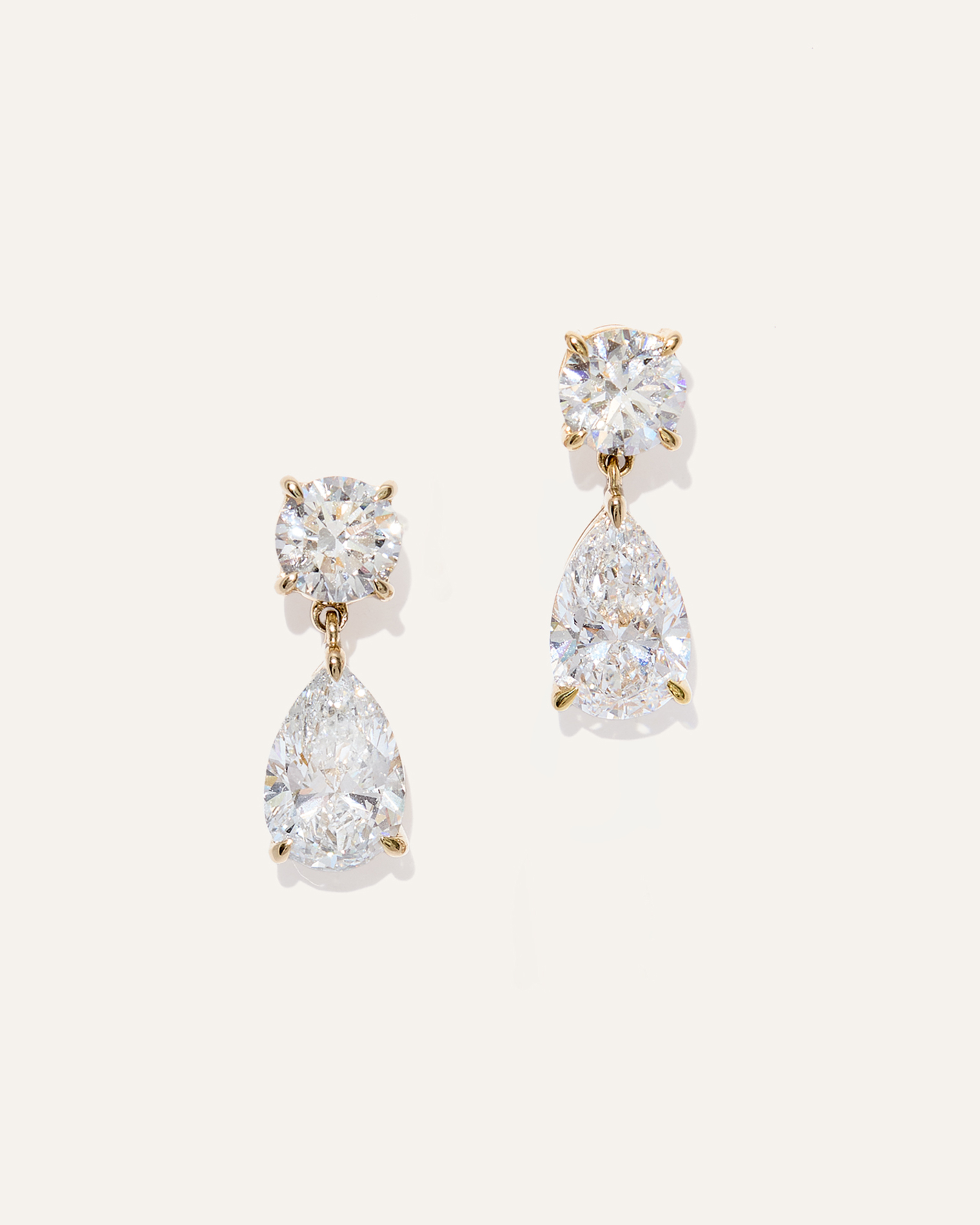 14k Gold Lab Grown Diamond Round &amp;amp; Pear Drop Earrings in Yellow Gold