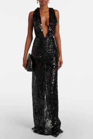 Victoria Beckham Sequined halterneck tulle bodysuit