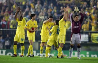 Villarreal players celebrate their 2005/06 Champions League quarter-final aggregate win over Inter