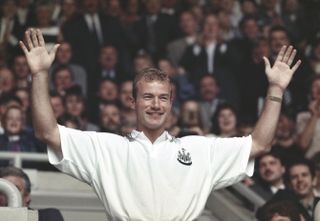 Alan Shearer unveiled as a Newcastle United player following his record move from Blackburn Rovers in 1996.
