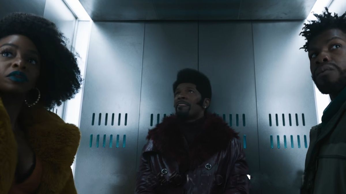 Screenshot of Jamie Foxx, John Boyega, and Teyonah Parris in They Cloned Tyrone teaser