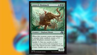 Autarch Mammoth card showing a bellowing mammoth being ridden by lizardlike creatures