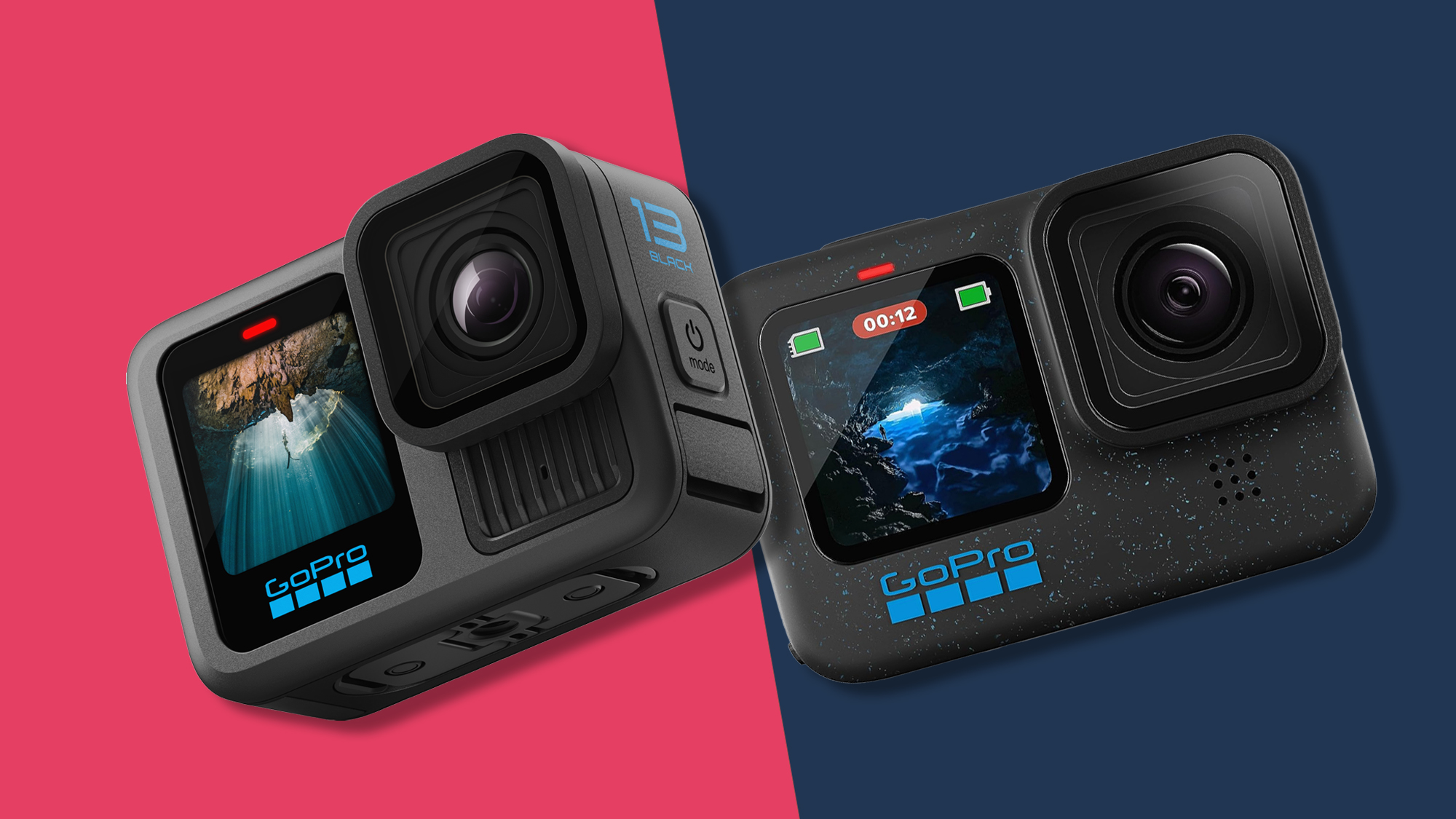 GoPro Hero 13 Black alongside Hero 12 Black on bright background