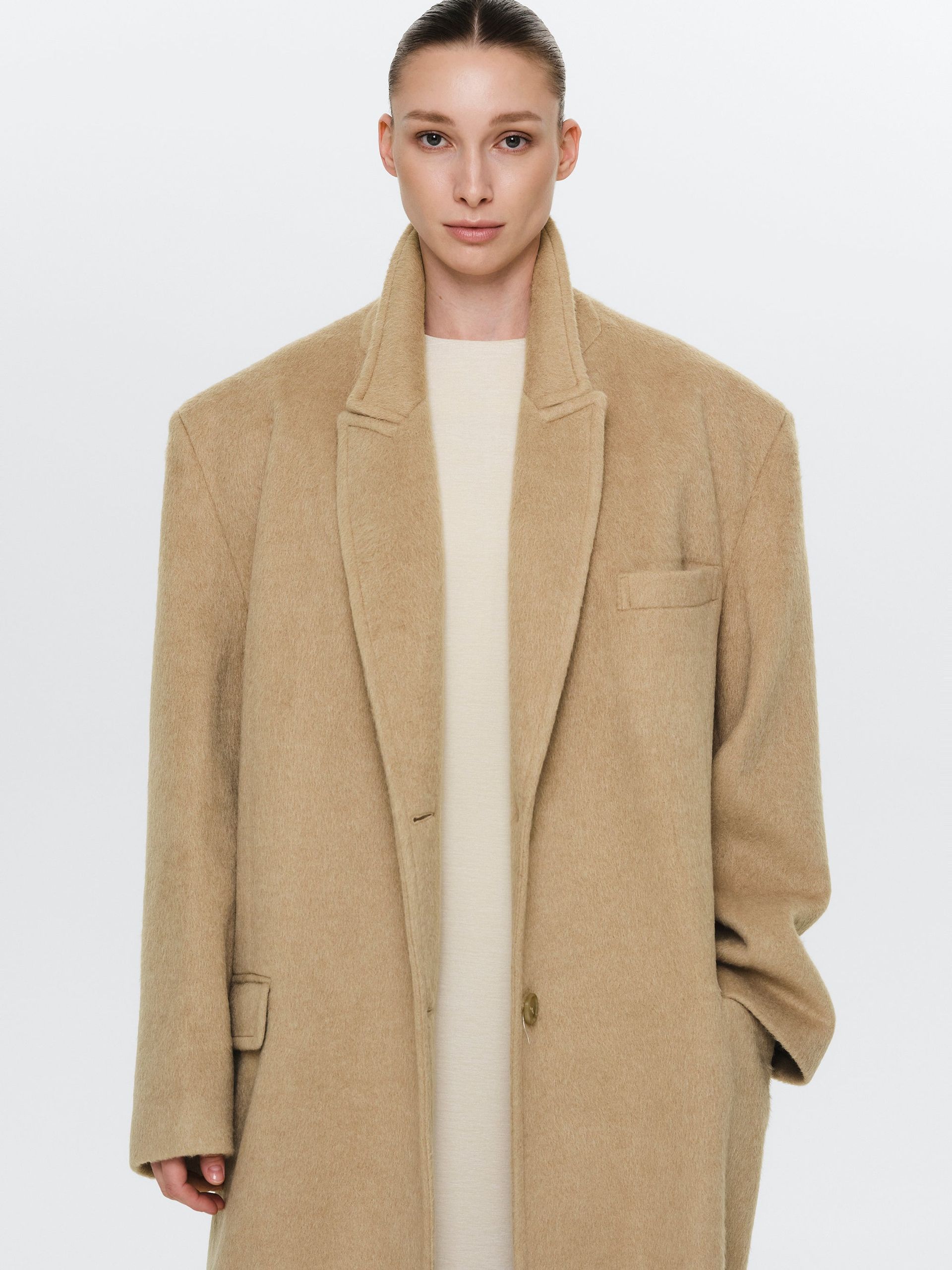 Oversized Brushed Coat, Beige