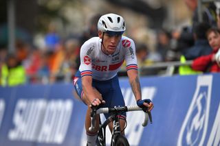 HARROGATE ENGLAND SEPTEMBER 27 Arrival Jake Stewart of The United Kingdon during the 92nd UCI Road World Championships 2019 Men Under 23 Road Race a 173km race from from Doncaster to Harrogate 121m Yorkshire2019 Yorkshire2019 on September 27 2019 in Harrogate England Photo by Tim de WaeleGetty Images