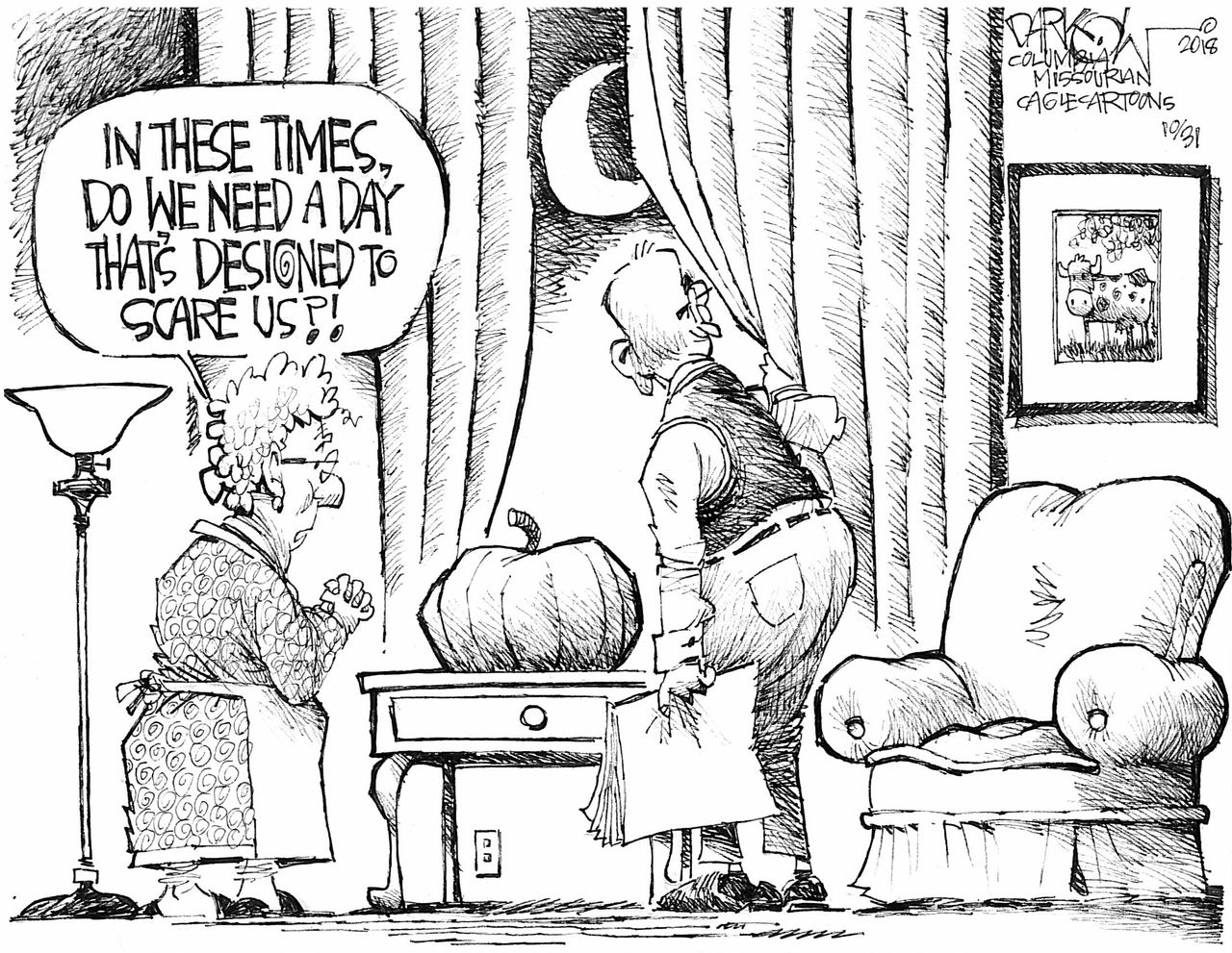 Editorial cartoon U.S. Halloween scary times hate violence bigotry