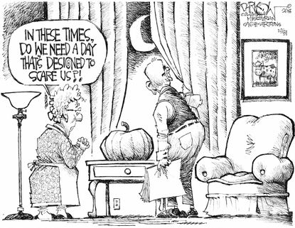 Editorial cartoon U.S. Halloween scary times hate violence bigotry