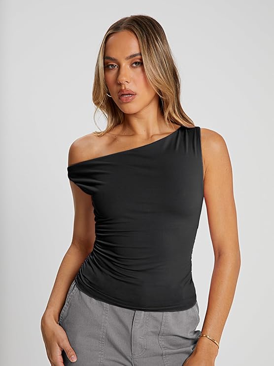 Trendy Queen, Trendy Queen Womens Summer Tops Off the Shoulder Going Out T Shirts Crop Tank Top Cute Y2k Fashion Clothes Casual Spring Outfits 2025 Black Xl