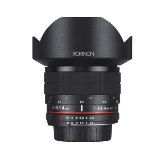 Image shows the Rokinon/Samyang 14mm f/2.8.