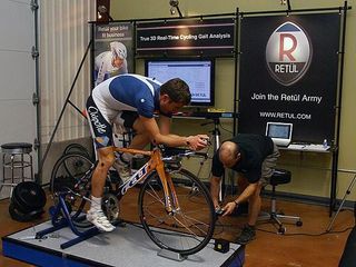 Christian Vande Velde warms up in preparation for his fit session using the new Retül 3-D motion capture system.