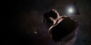 An artist's concept of MU69, the next flyby target for NASA's New Horizons mission. The icy object may have one or more moons.