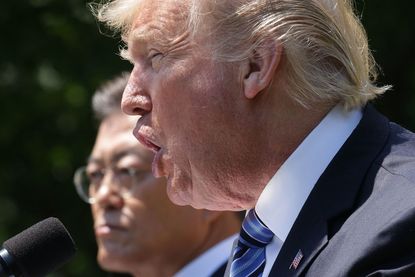 President Donald Trump and South Korean President Moon Jae-in deliver joint statements in the Rose Garden of the White House on June 30, 2017 