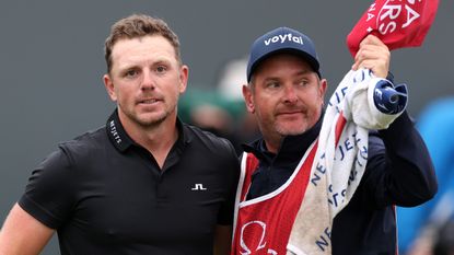 Matt Wallace and caddie Jamie Lane during the Omega European Masters playoff