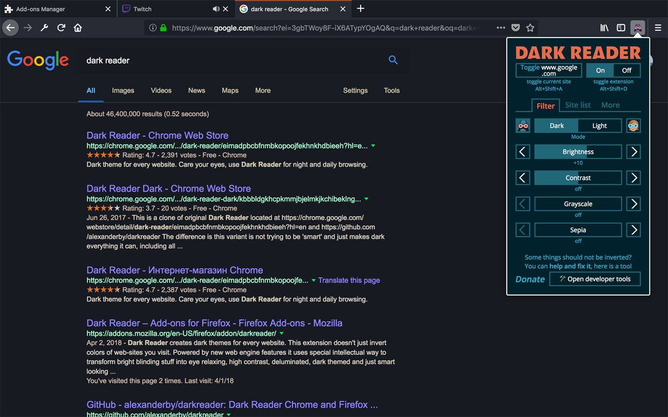 10 essential Firefox addons for designers: Dark Reader