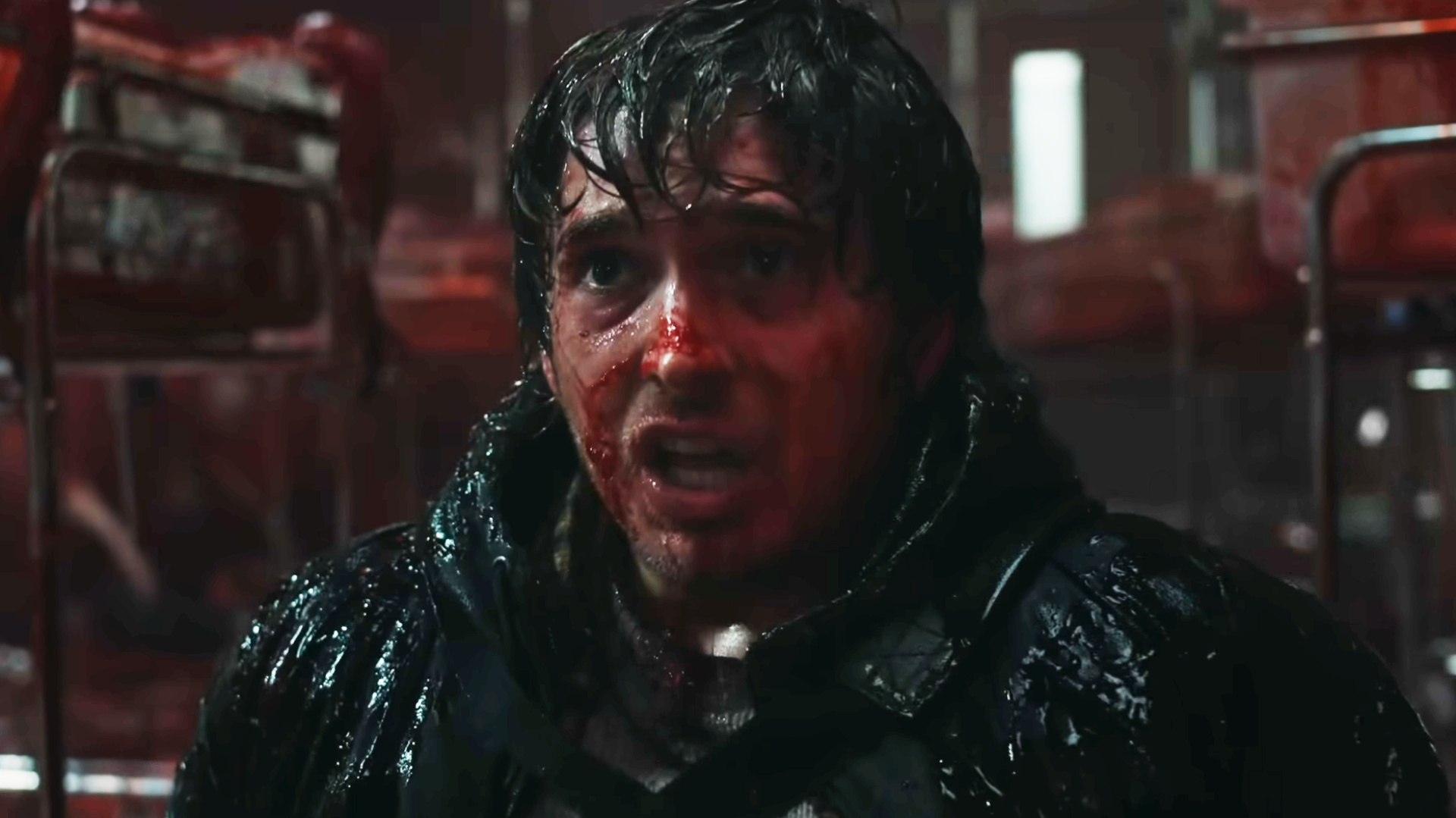 Bryan covered in blood during the Resident Evil film