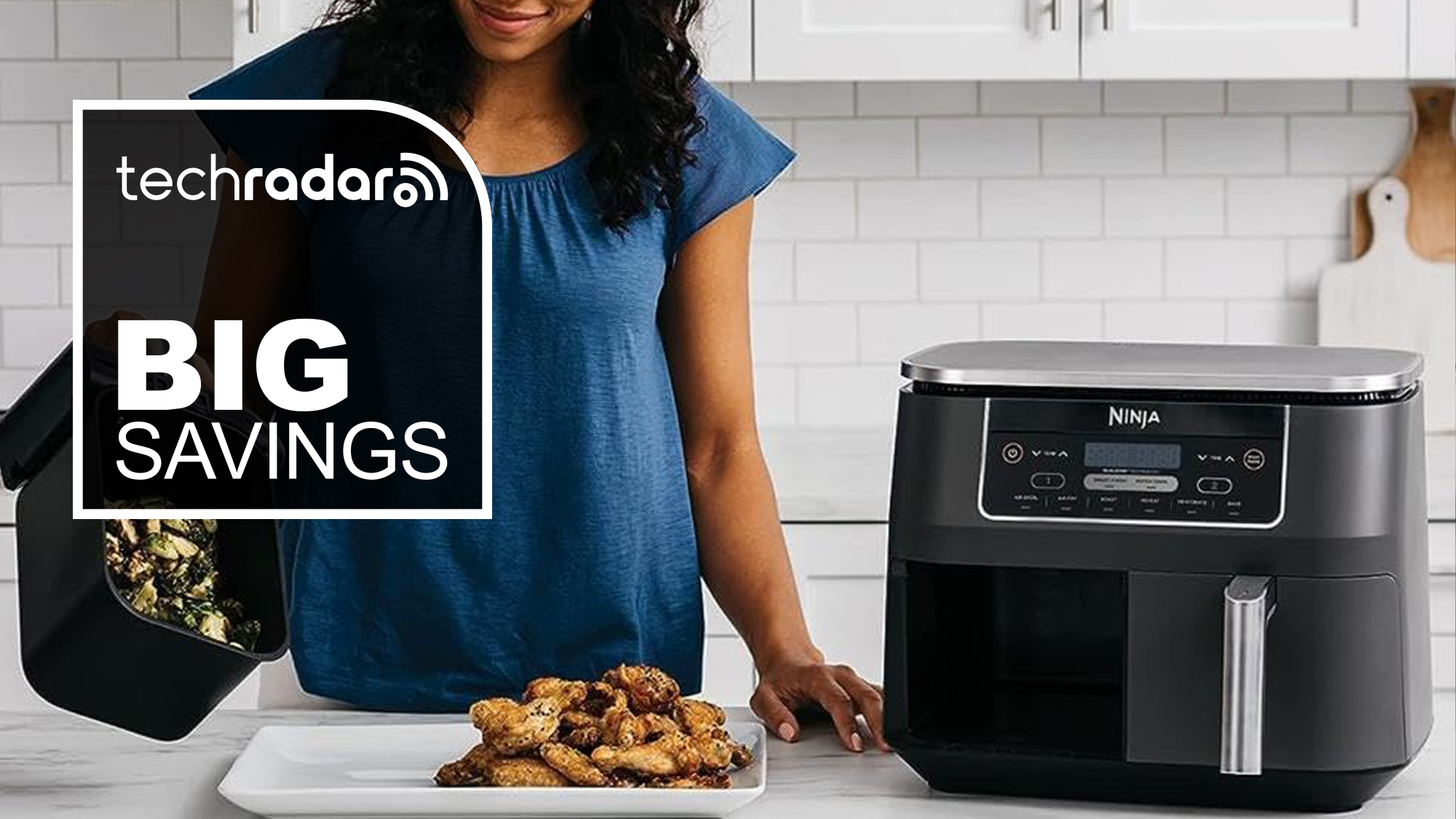 Woman cooking using Ninja air fryer