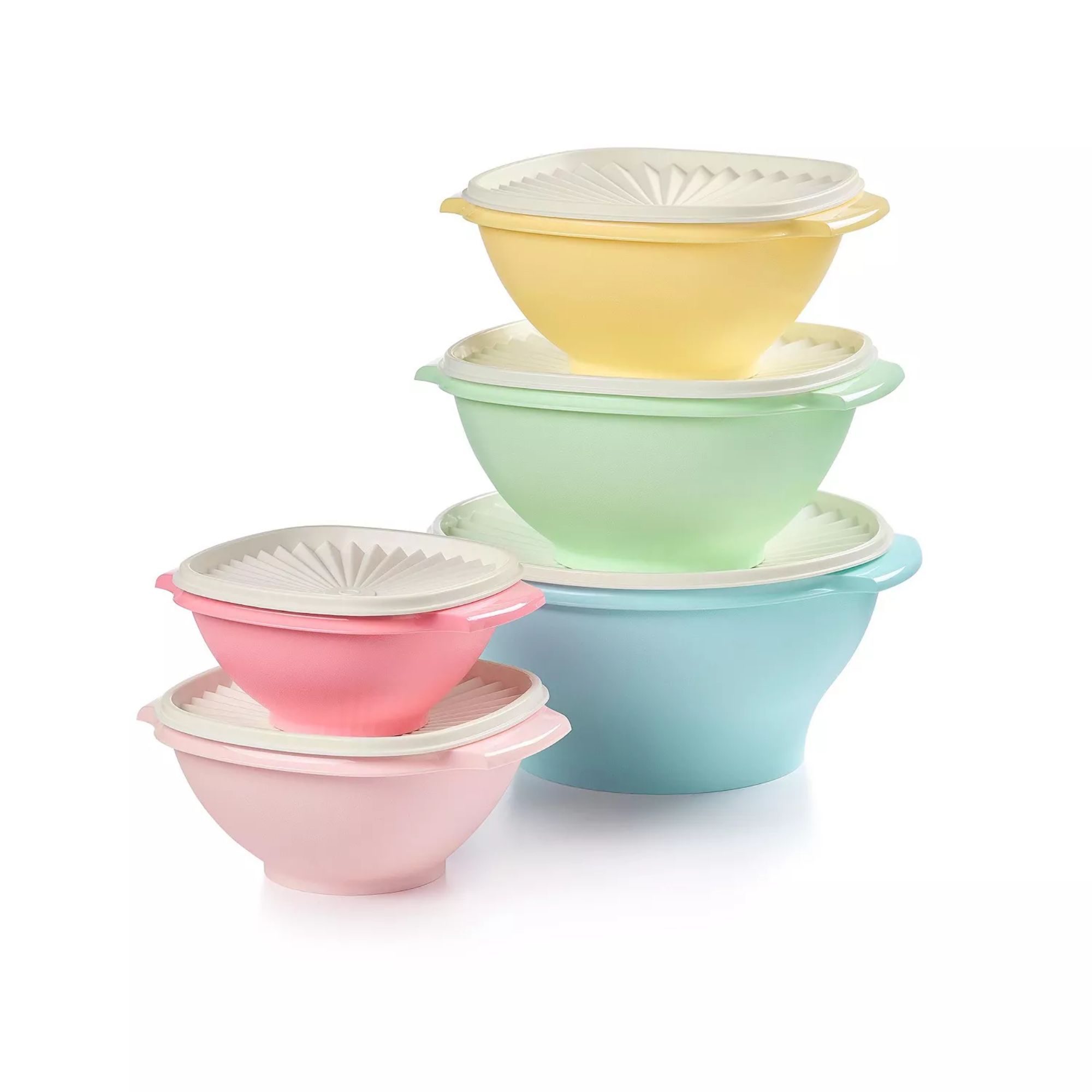 Pastel vintage tupperware with ribbed lids