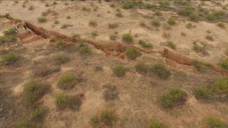 Drone footage revealed the extent of the earth fissure that opened up in the desert in Arizona.