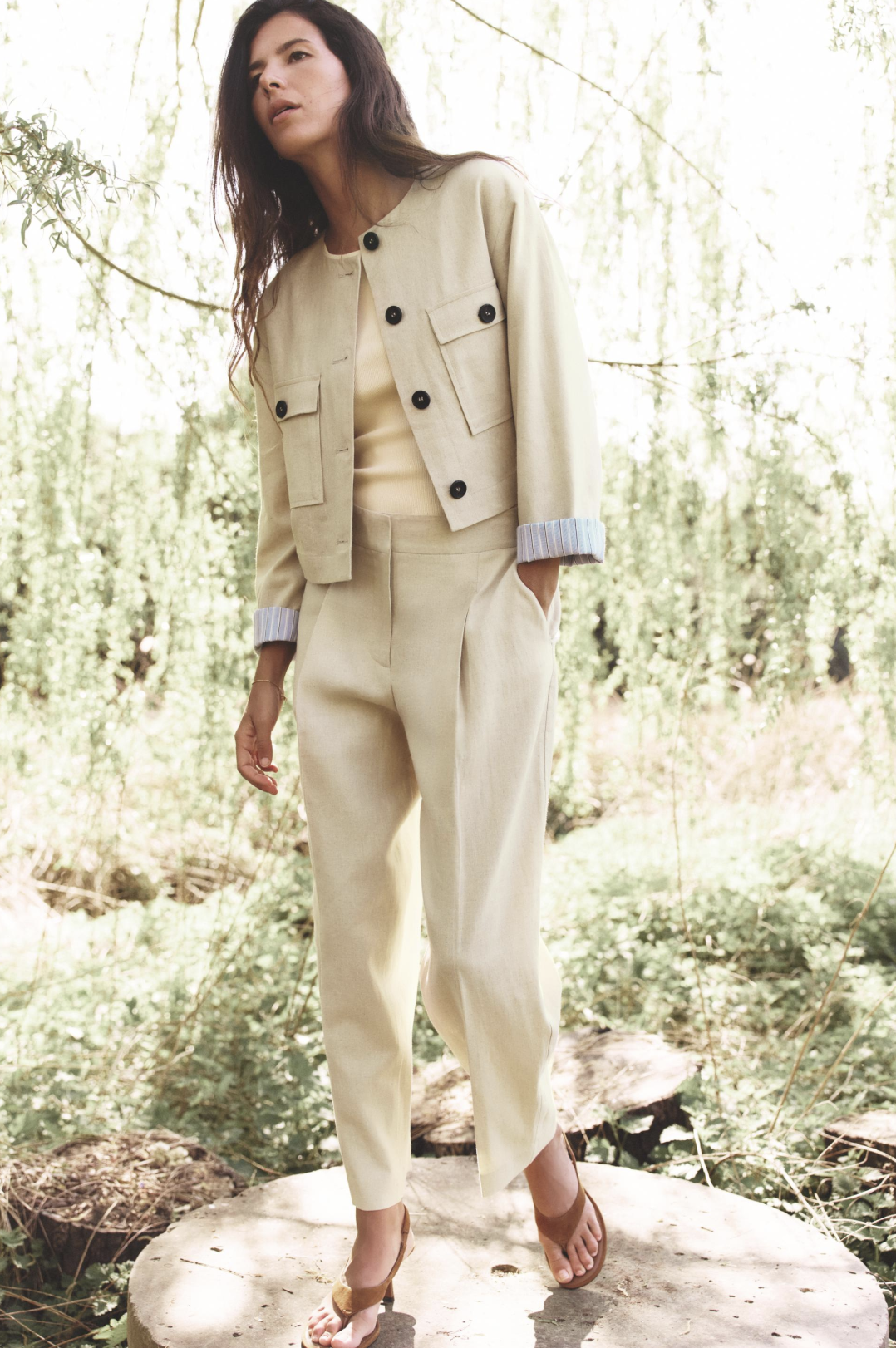 ZARA, Linen Straight-Leg Trousers With Darts