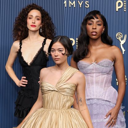 three women in gowns at the 2026 emmys