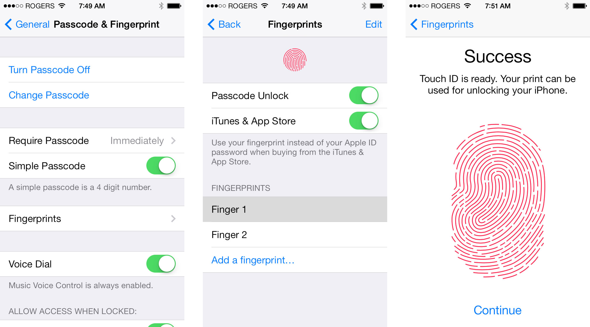 Setting up TouchID on iPhone 5S