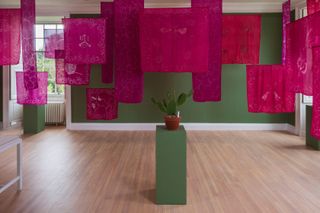 Pink batiks at Keg de Souza exhibition in Inverleith House, Royal Botanic Garden Edinburgh