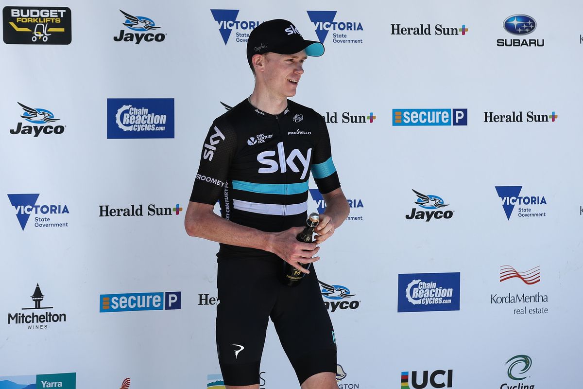 Stage winner Chris Froome on the podium