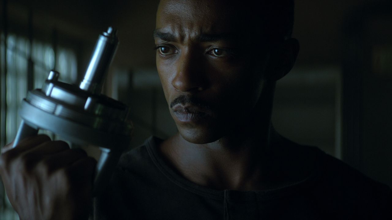 Anthony Mackie as Leo in "Outside the Wire" on Netflix.