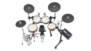 Top-down shot of the Yamaha DTX8K-M electronic drum set on a white background