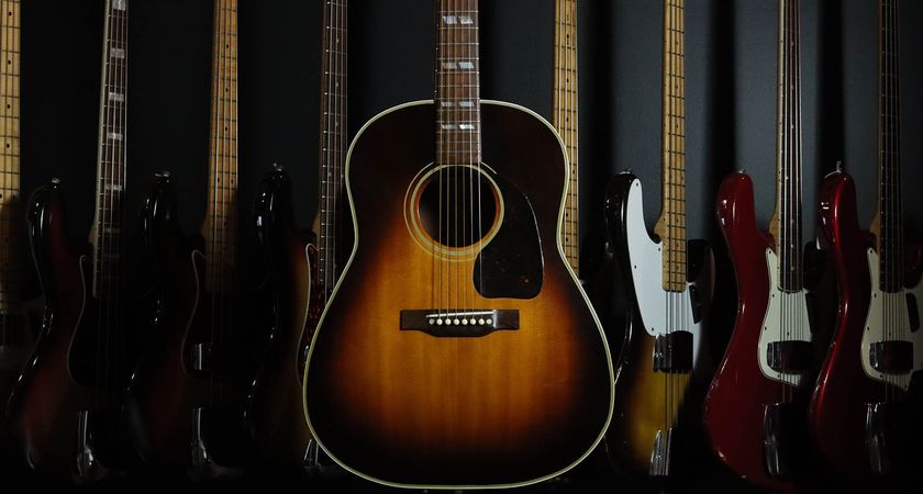 A 1942 &quot;banner era&quot; Gibson Southern Jumbo shot on location at Well Strung Guitars, the NYC vintage guitar emporium