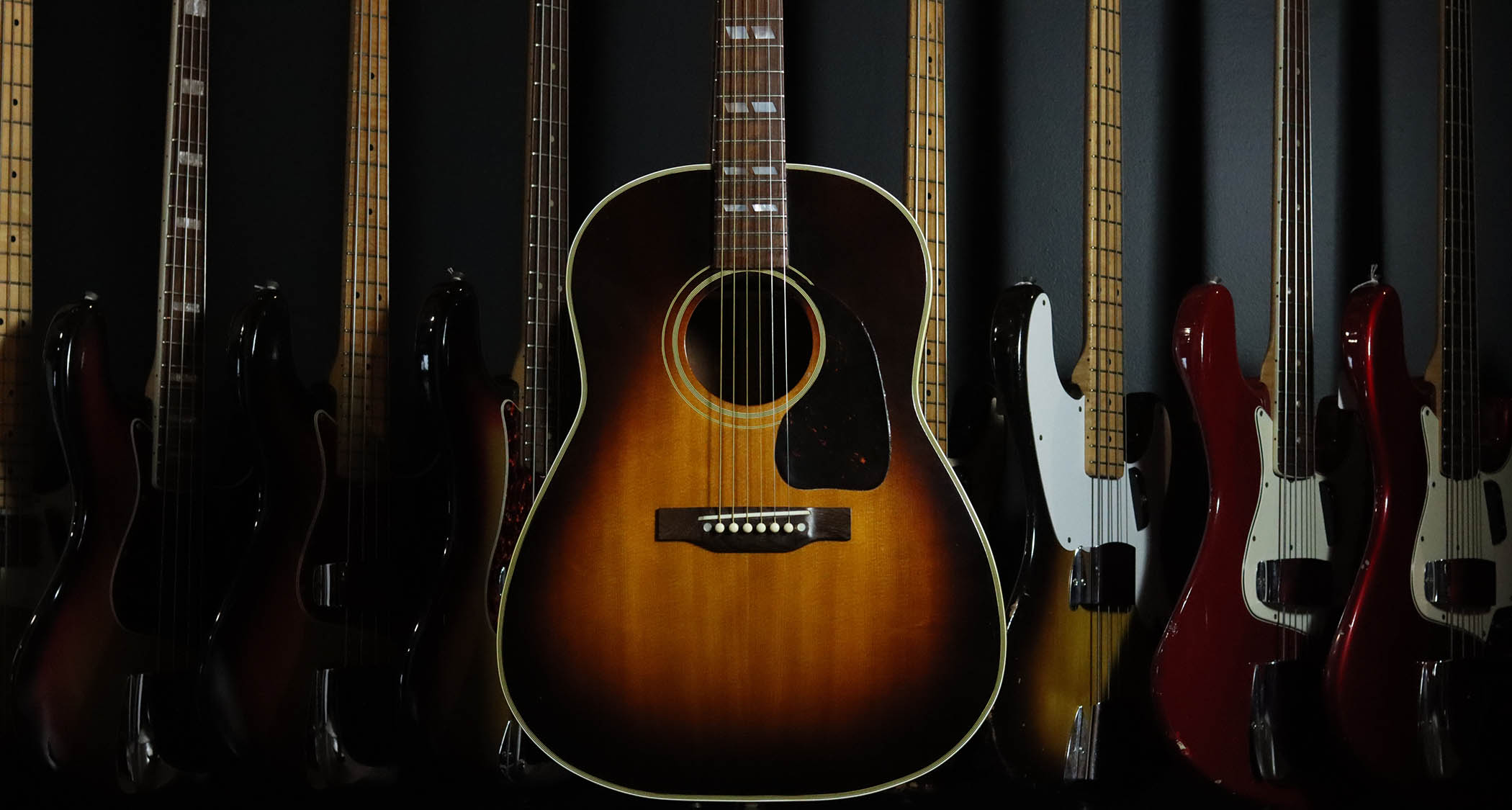 A 1942 "banner era" Gibson Southern Jumbo shot on location at Well Strung Guitars, the NYC vintage guitar emporium