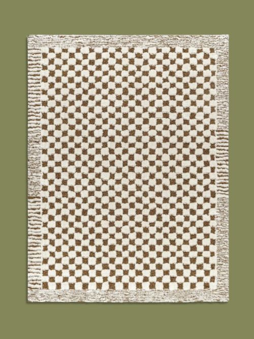 Brown Freud Modern High Pile Checkered Rug
