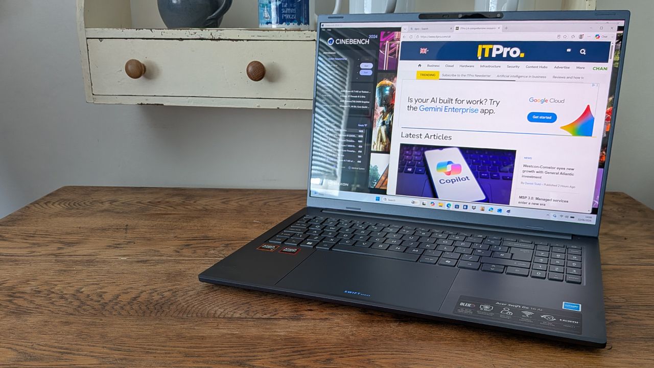 The Acer Swift Go 16 AI on a desk