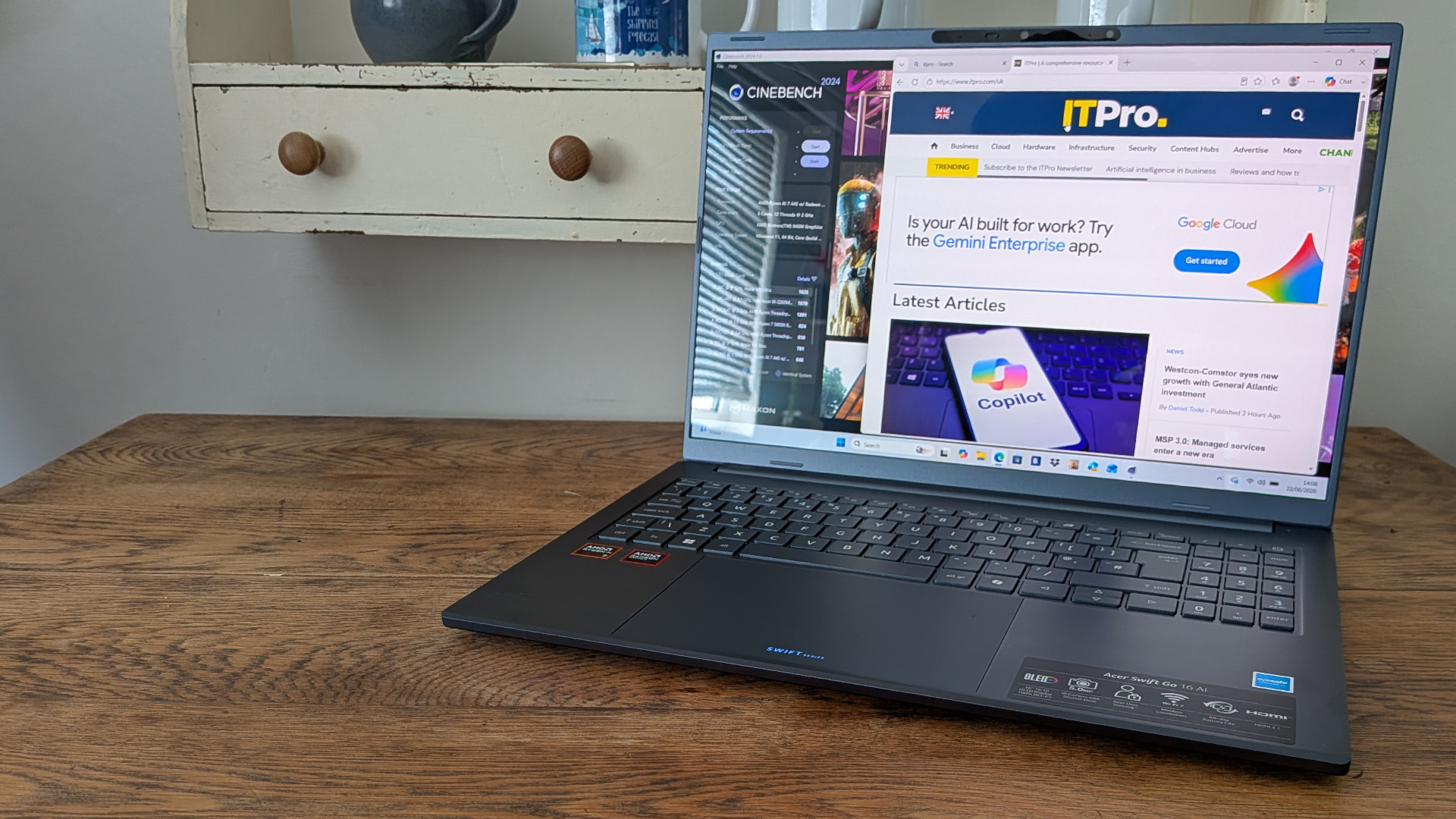 The Acer Swift Go 16 AI on a desk