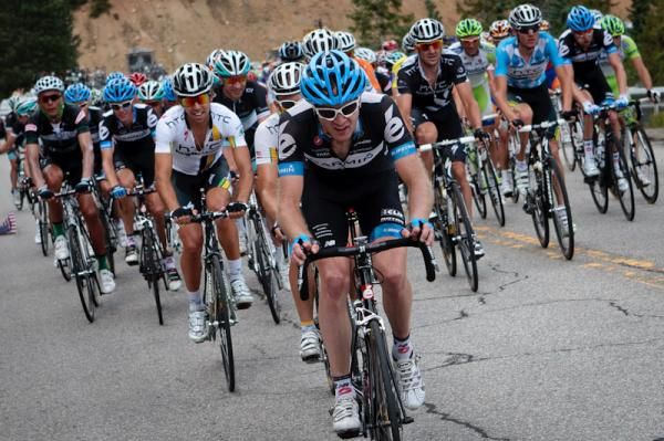 Tom Peterson (Garmin-Cervelo) leads the chase on the steep part of the climb.