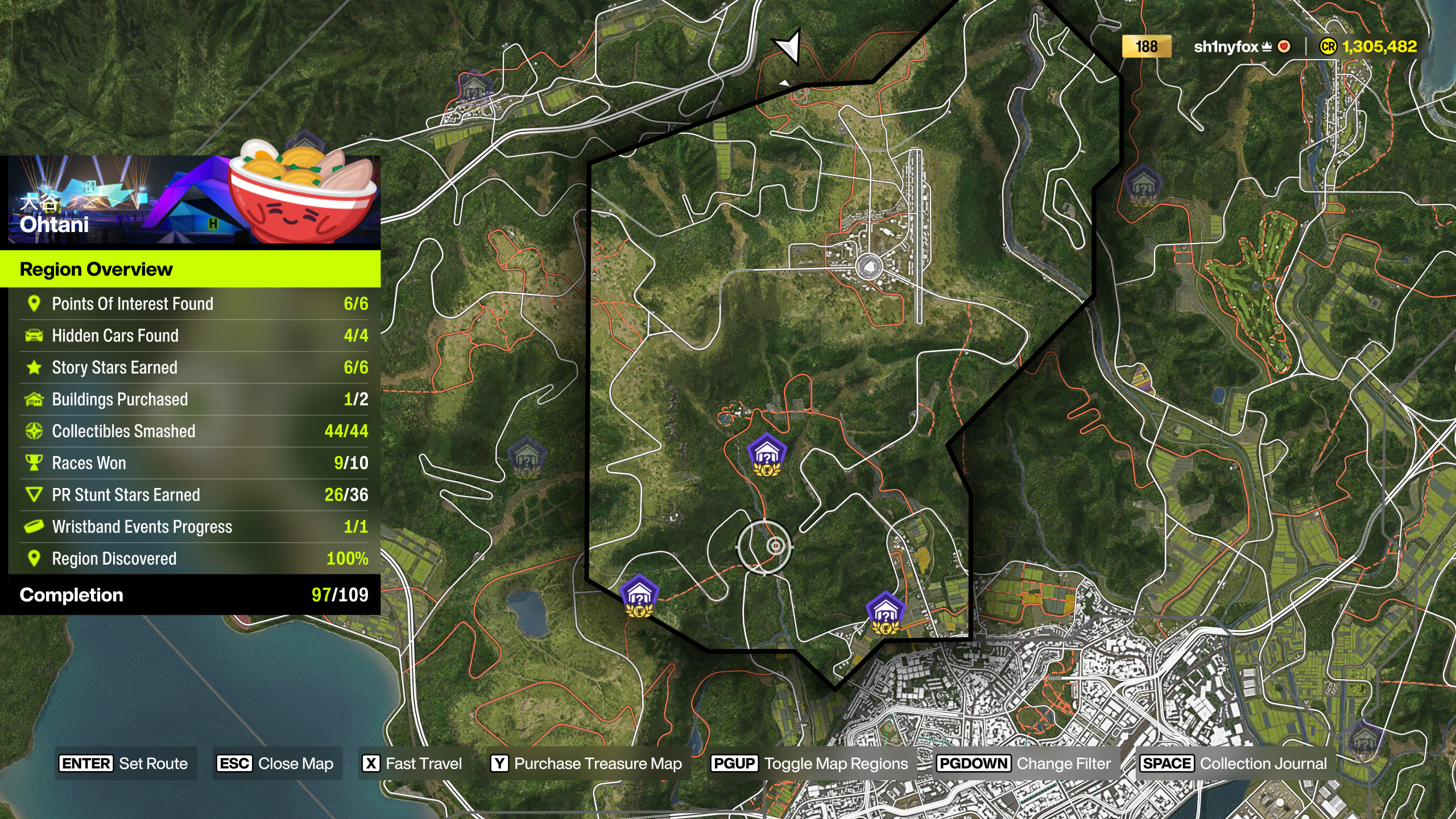 Map locations for Ohtani Region Barn Finds in Forza Horizon 6.