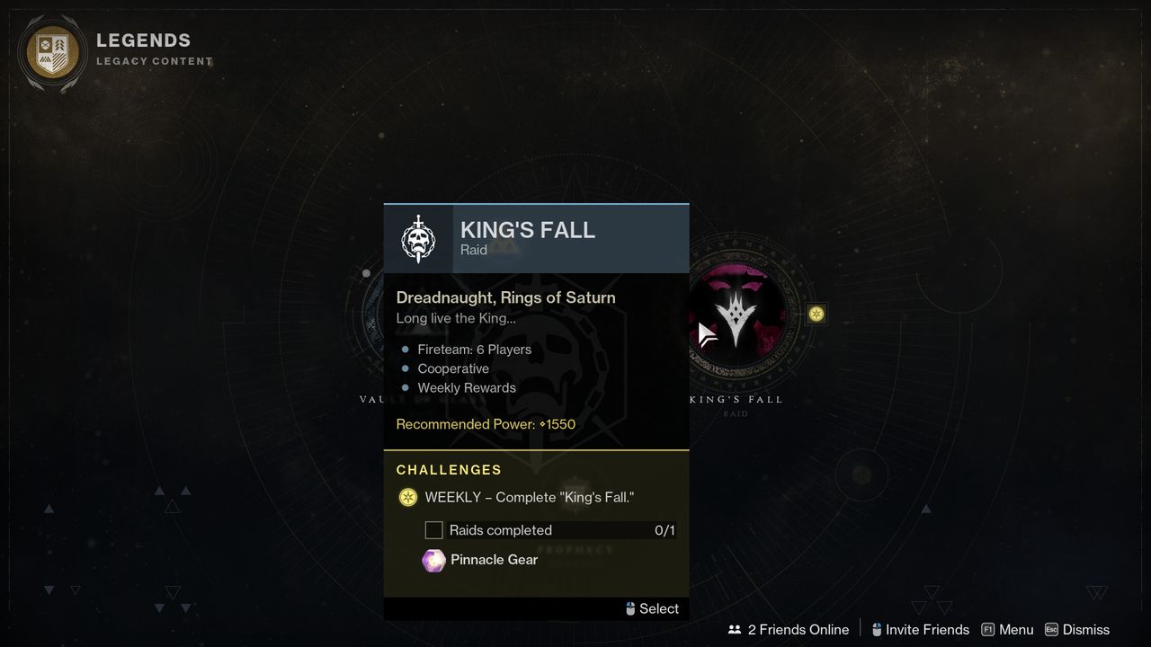 Destiny 2 King's Fall raid screen