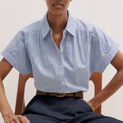 ME+EM Boxy Blue Striped Blouse