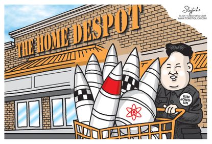 Political cartoon U.S. North Korea missiles Home Depot