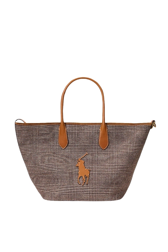  POLO RALPH LAUREN , Wool Glen Plaid Medium Tote Bag