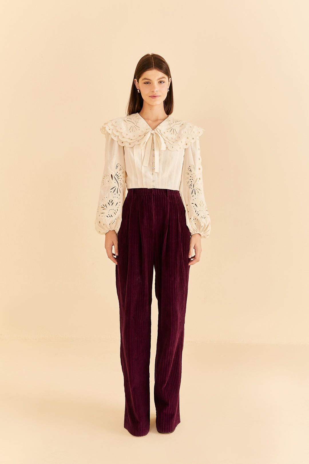 FARM RIO ACTIVE, Off-White Richelieu Big Collar Blouse