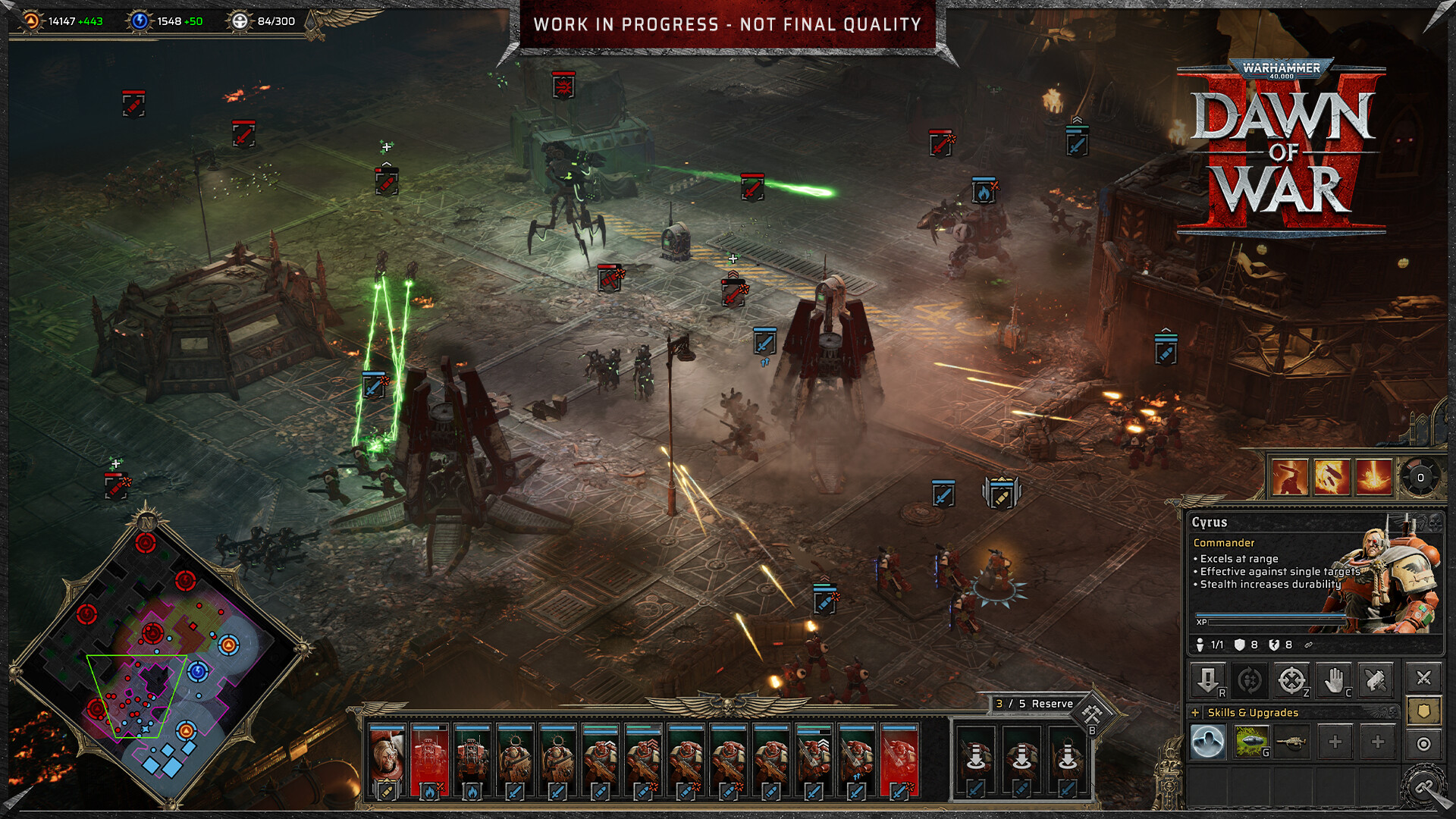 Promotional screenshot of a battle in Warhammer 40,000: Dawn of War IV
