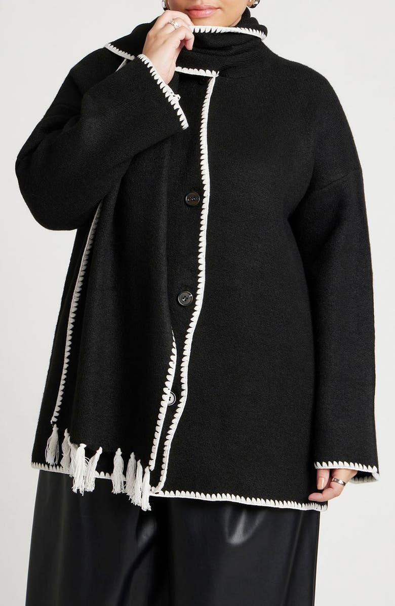 Sweater Coat With Attached Scarf