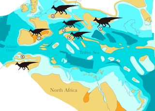 Here's where duckbill dinosaurs were located during the Cretaceous period.