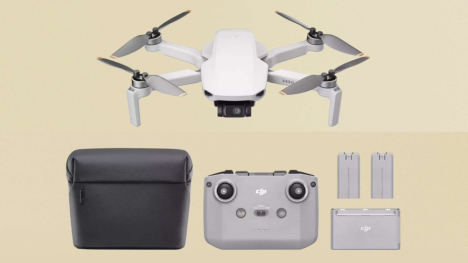 DJI Mini 4K Fly More Combo on yellow background